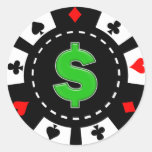 DOLLAR SIGN POKER CHIP ROUND STICKERS