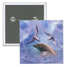Dolphin and diving birds button
