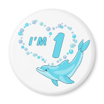 Dolphin Heart 1st Birthday Fridge Magnet