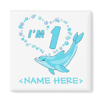 Dolphin Heart 1st Birthday Refrigerator Magnets