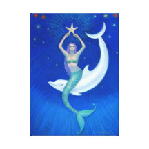 "Dolphin Moon Mermaid" Wrapped Canvas Print