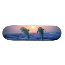 Dolphins at sunrise custom skate board
