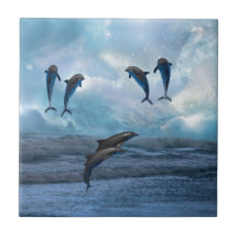Dolphins fantasy ceramic tile