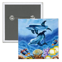 Dolphins Tropical Fish Pinback Buttons