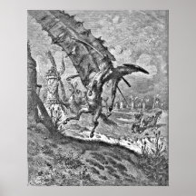 Don Quixote Attacks the Windmill Engraving Poster