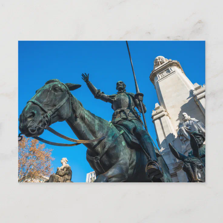 Don Quixote Statue Cervantes Monument Madrid Spain Postcard Zazzle