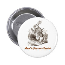 Don't Procrastinate! White Rabbit Watch Wonderland Buttons