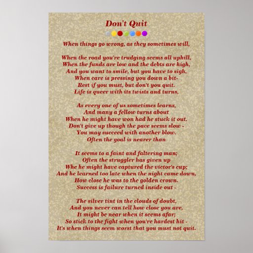 Don&rsquo;t Quit Poem Poster | Zazzle