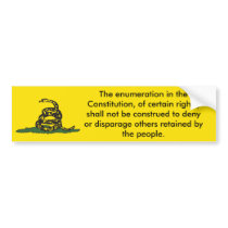 Don't Tread On Me 9th Amendment Bumper Stickers