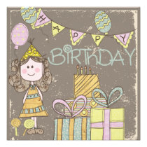 Doodle Birthday Girl  Birthday Invitation invitations