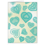 Doodle & Lace Fresh Teal hearts Greeting Card