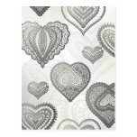 Doodle & lace grey hearts post card