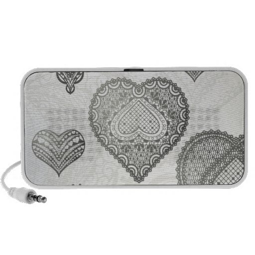 Doodle & lace grey hearts travelling speaker