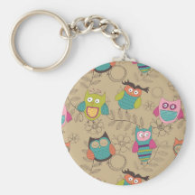 Doodled owls on beige background keychains