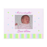 Dots and Stipes Girls Birth Announcement postcards