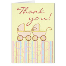 Double Carriage Twin Girl Thank You Card