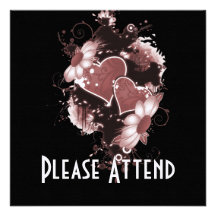 Double Hearts & Flowers - Red Personalised Invitations
