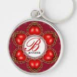 Double Hearts Love Monogram Name Keychain