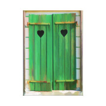 Double Hearts on Green Farm Shutters Canvas Print
