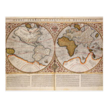 Double Hemisphere World Map, 1587 Post Card