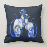 DOUBLE SIDED Blue Willow Siamese Cats AND Owl Pillows