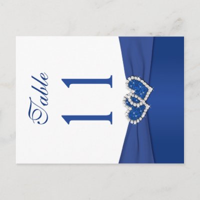 Doublesided Royal Blue and White Table Number Post Card by NiteOwlStudio
