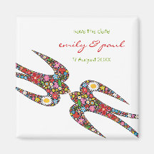 Double Swallows Spring Flowers Save Date Magnet