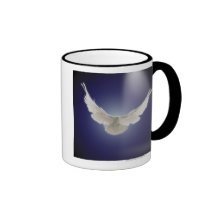 Dove flying through beam of light mug