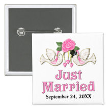 Dove & Rose - Just Married T-shirt Pinback Buttons