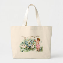 Doves, Cupid, Key and Heart Vintage Valentine Canvas Bag