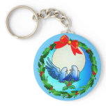 DOVES & HOLLY WREATH by SHARON SHARPE keychains