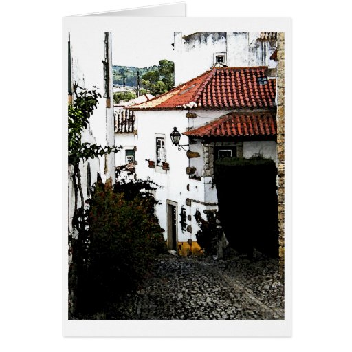 Down the Street in Obidos Portugal Cards