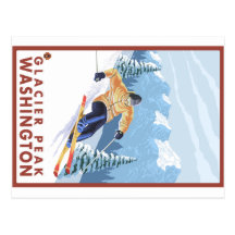 Downhhill Snow Skier - Glacier Peak, Washington Postcards
