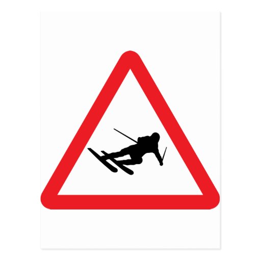 downhill skiing ski warning sign postcards Zazzle