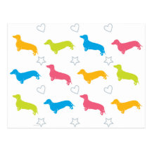 Doxie Colourful Hearts and Stars Post Card