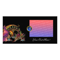 DRAGO ,Fuchsia Blue Sapphire Monogram Personalized Photo Card