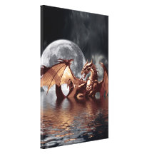 Dragon & Moon Fantasy Art Print Canvas Prints