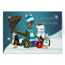 Dragon & Penguin Christmas Card, Season's Greeting