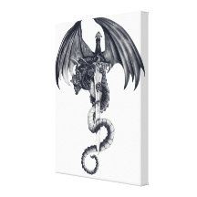 Dragon & Sword Stretched Canvas Print