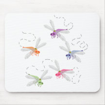 Dragonflies Whimsical Cartoon Art Mouse Pads