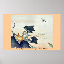 Dragonfly and pumpkin by Ogata, Gekko Ukiyoe Posters
