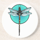 Dragonfly in Turquoise Circle Beverage Coasters