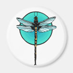 Dragonfly in Turquoise Circle Refrigerator Magnet