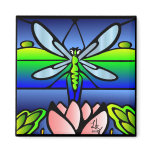 Dragonfly Tiffany Style Square Magnet
