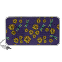Dragonflys and Golden Daisies on Violet Mp3 Speakers