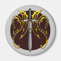 DRAGONS AND SWORD FRIDGE MAGNET