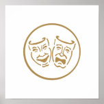 Drama Masks (White & Gold) Print