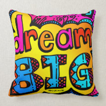 Dream Big Neon Graffiti Comic Book Illustration Throw Pillows