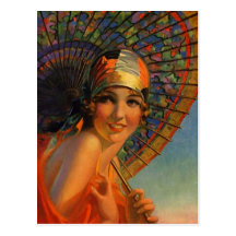 Dress tangerine Flapper Girl & Parasol Postcard