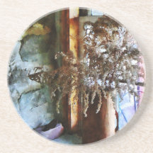 Dried Flowers on Windowsill Beverage Coaster